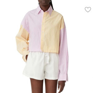 Blanca - Thomas Cropped Striped Shirt - Yellow/Pink/White - Size M/L